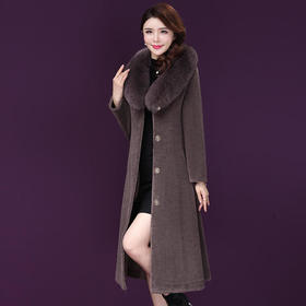 NYL-686375羊剪绒大衣中长款颗粒皮外套仿狐狸毛领2020新款妈妈冬装加厚