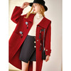 欧芮儿双面呢中长款外套女冬季新款大翻领酒红色呢大衣 商品缩略图0