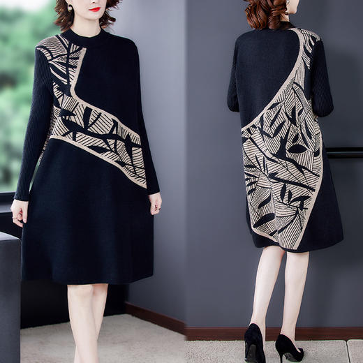 AHM  xfs8020时尚气质宽松显瘦中长款针织毛衣裙【限量】 商品图2