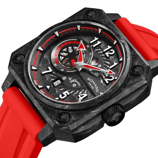 Romago SWISS 碳霸系列腕表 跃动黑红色 RM097-BKRD 商品图4