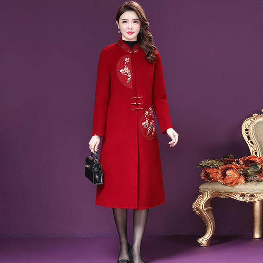 NYL-683705毛呢外套2020秋冬新款韩版气质绣花拼接立领修身妈妈装 商品图4