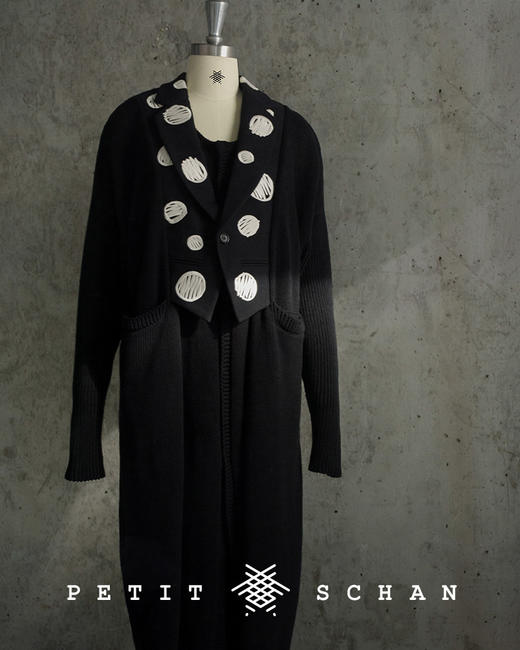 【双倍积分】PETIT SCHAN小闪 CLO#008 Overdyed 重生 涂鸦波点假两件翻立领两穿日本材质针梭拼接大衣 商品图0