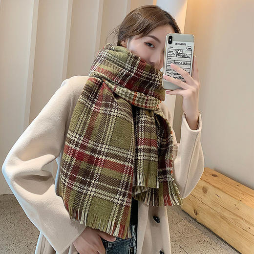 韩版圣诞红双面格子围巾女秋冬季百搭长款加厚学生可爱网红围脖七夕情人节 商品图4