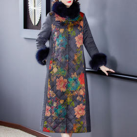 AHM-qw9089狐狸毛领外套棉衣长袖中长款时尚气质优雅显瘦复古大衣