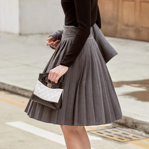 欧芮儿时尚减龄高腰百褶裙女2022夏季新款A字型毛呢半身裙 商品图2