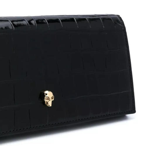 ALEXANDER MCQUEEN 亚历山大.麦昆 女士鳄鱼压纹皮革迷你斜挎单肩骷髅包 黑色 632031 1JM0G 1000 商品图2