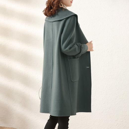 xwi冬季新品时尚优雅法式大领子中长款线迹双面呢大衣