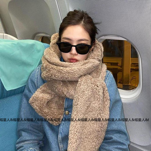Jennie同款小熊围巾帽子一体女秋冬毛绒加厚保暖可爱围脖套装学生 商品图4
