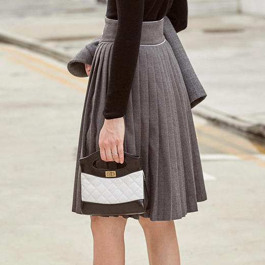 欧芮儿时尚减龄高腰百褶裙女2022夏季新款A字型毛呢半身裙 商品图1