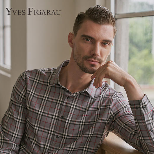 YvesFigarau伊夫·费嘉罗秋冬新款商务休闲格纹舒适抗皱长袖衬衫902360 商品图0