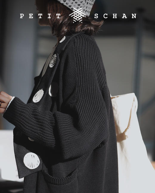 【双倍积分】PETIT SCHAN小闪 CLO#008 Overdyed 重生 涂鸦波点假两件翻立领两穿日本材质针梭拼接大衣 商品图5