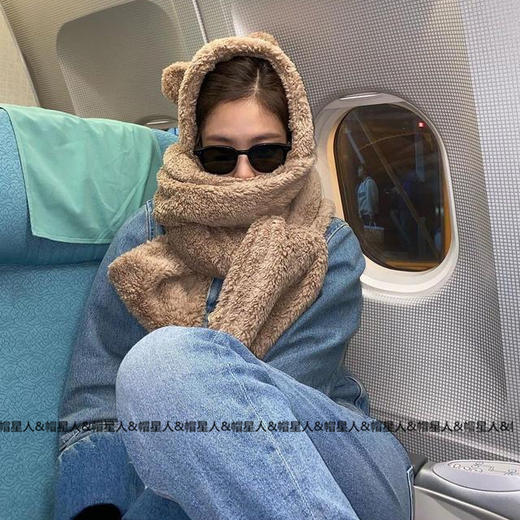 Jennie同款小熊围巾帽子一体女秋冬毛绒加厚保暖可爱围脖套装学生 商品图3