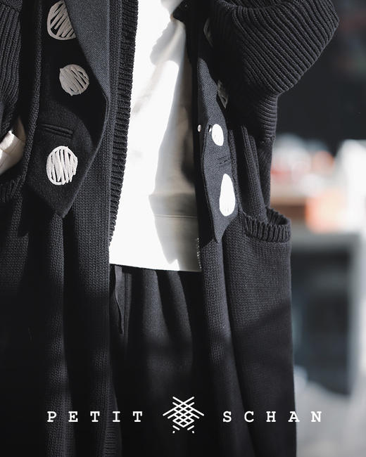 【双倍积分】PETIT SCHAN小闪 CLO#008 Overdyed 重生 涂鸦波点假两件翻立领两穿日本材质针梭拼接大衣 商品图6