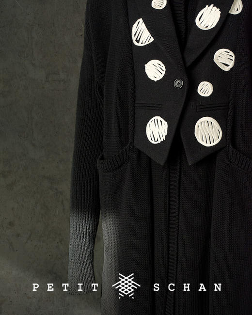 【双倍积分】PETIT SCHAN小闪 CLO#008 Overdyed 重生 涂鸦波点假两件翻立领两穿日本材质针梭拼接大衣 商品图1