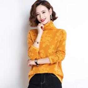 MD- 29-8291 2020年秋冬新款堆堆领毛衣女时尚短款提花女装长袖针织打底衫
