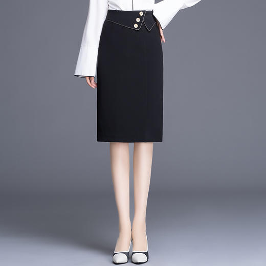 KPZ-KPJX92066半身裙女秋冬季高腰中长款包臀裙显瘦开叉一步裙职业包裙 商品图0