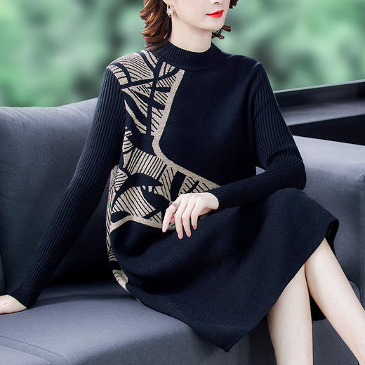 AHM  xfs8020时尚气质宽松显瘦中长款针织毛衣裙【限量】 商品图4