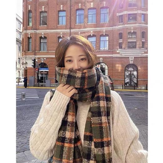 韩版圣诞红双面格子围巾女秋冬季百搭长款加厚学生可爱网红围脖七夕情人节 商品图1