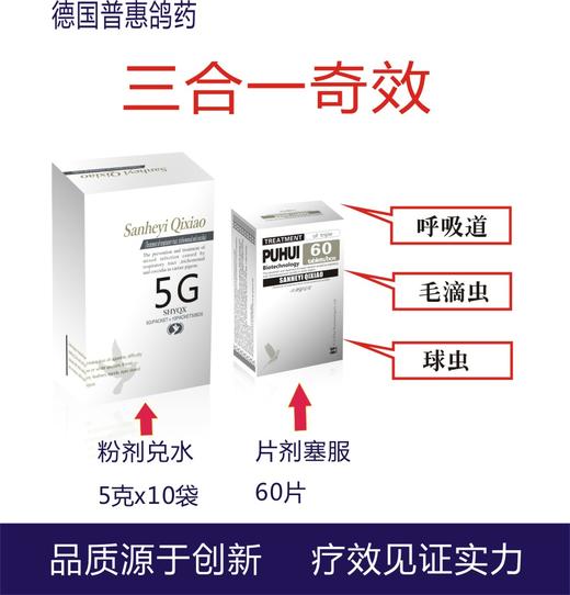 【三合一奇效粉】5g*10包毛滴虫球虫呼吸道鸽药/赛鸽药品（德国普惠鸽药） 商品图0