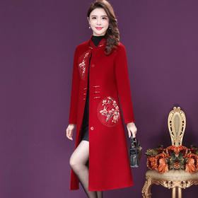 NYL-683705毛呢外套2020秋冬新款韩版气质绣花拼接立领修身妈妈装