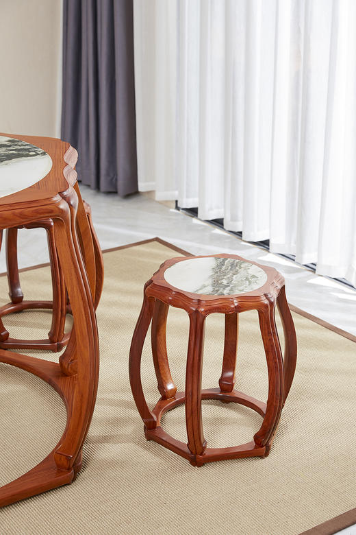 红桥红  家具严选  缅甸花梨（大果紫檀）  【木面/石面  海棠桌 七件套】 商品图8