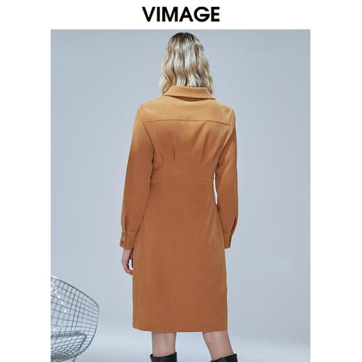 VIMAGE纬漫纪品牌女装新款气质翻领斜襟单排扣修身连衣裙V1407042 商品图3