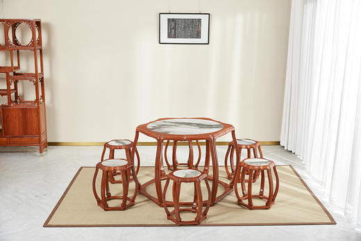 红桥红  家具严选  缅甸花梨（大果紫檀）  【木面/石面  海棠桌 七件套】 商品图5