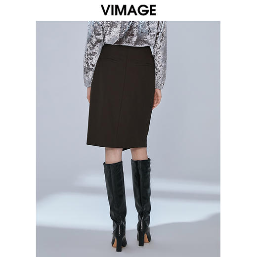 VIMAGE纬漫纪冬款简约显瘦纽扣装饰不对称包臀半身裙女裙V1406033 商品图3
