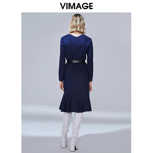 售罄下架-VIMAGE纬漫纪冬款气质V领显瘦收腰包臀鱼尾羊毛呢连衣裙V1407047 商品图3