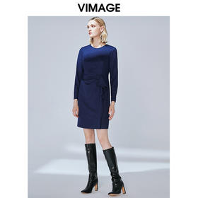 VIMAGE纬漫纪冬款洋气显瘦舒适保暖纯羊毛收腰长袖连衣裙V1407046