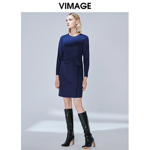 VIMAGE纬漫纪冬款洋气显瘦舒适保暖纯羊毛收腰长袖连衣裙V1407046 商品图0