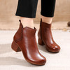 JFN-D89185民族风头层牛皮复古手工圆头粗跟真皮休闲靴女靴 商品缩略图0
