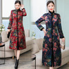 YJM新款优雅气质修身立领长袖加厚中长款印花夹棉旗袍裙 商品缩略图0