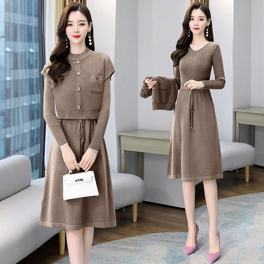 WZNH-XXM2141优雅气质修身显瘦针织两件套连衣裙 商品图1
