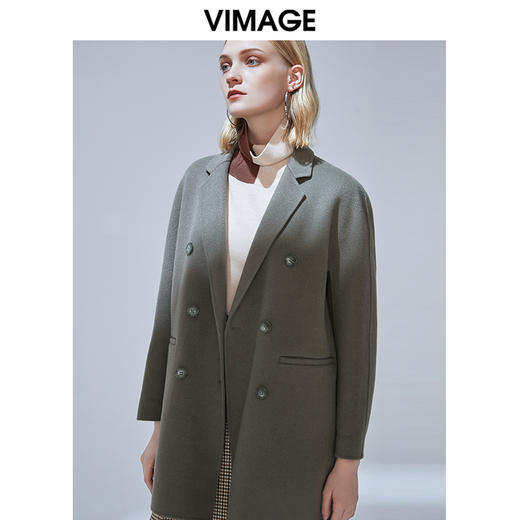 VIMAGE纬漫纪冬款时尚双排扣直筒显瘦羊毛呢大衣女外套V1414012 商品图2