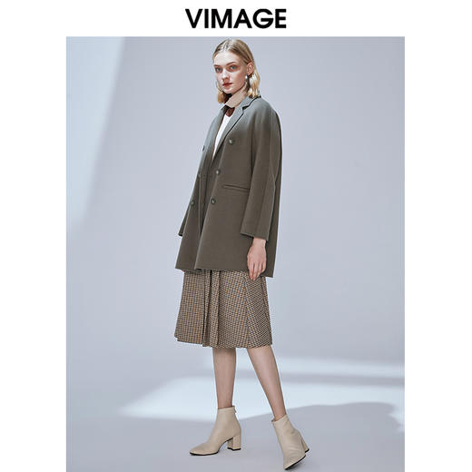 VIMAGE纬漫纪冬款时尚双排扣直筒显瘦羊毛呢大衣女外套V1414012 商品图1