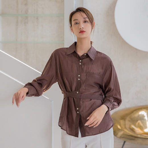 NUTS春秋纯色时尚收腰设计感气质衬衫女131013042 商品图5
