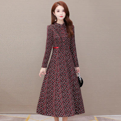 WE-JKL251 加绒加厚碎花中长款气质修身显瘦过膝优雅连衣裙女2020冬季新款 商品图0