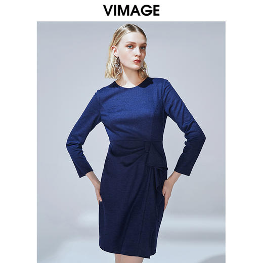 VIMAGE纬漫纪冬款洋气显瘦舒适保暖纯羊毛收腰长袖连衣裙V1407046 商品图1