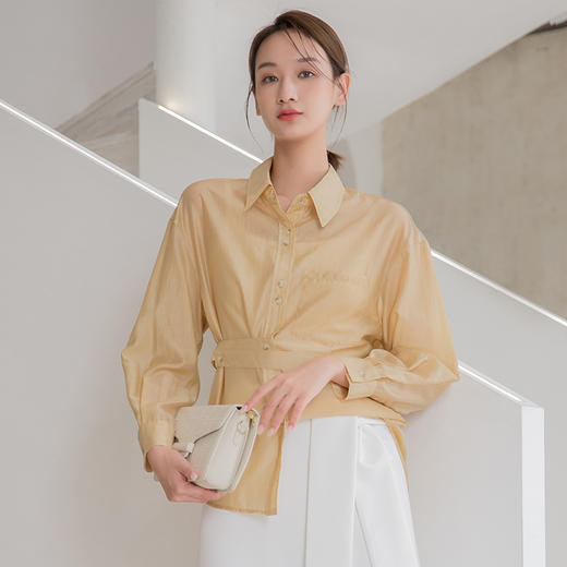 NUTS春秋纯色时尚收腰设计感气质衬衫女131013042 商品图0