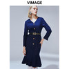 售罄下架-VIMAGE纬漫纪冬款气质V领显瘦收腰包臀鱼尾羊毛呢连衣裙V1407047 商品缩略图1