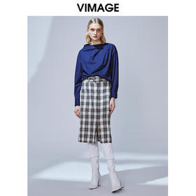 VIMAGE纬漫纪冬款设计感个性褶皱半高领保暖羊毛呢上衣女V1413024