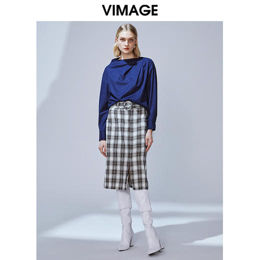 VIMAGE纬漫纪冬款设计感个性褶皱半高领保暖羊毛呢上衣女V1413024 商品图0