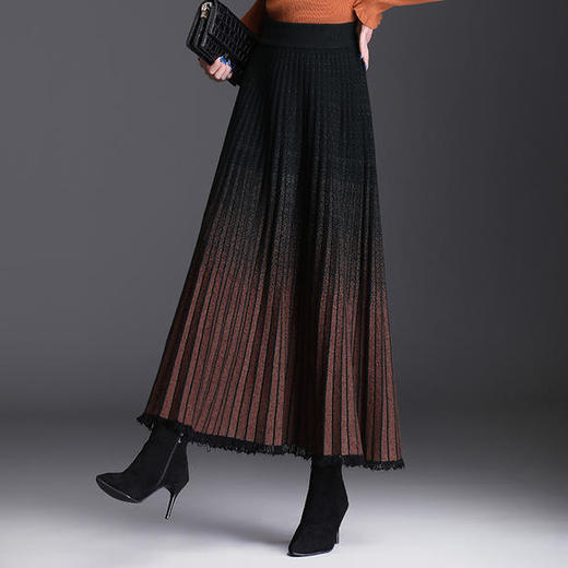 AL2296气质羊毛混纺渐变色A字半身裙 商品图0