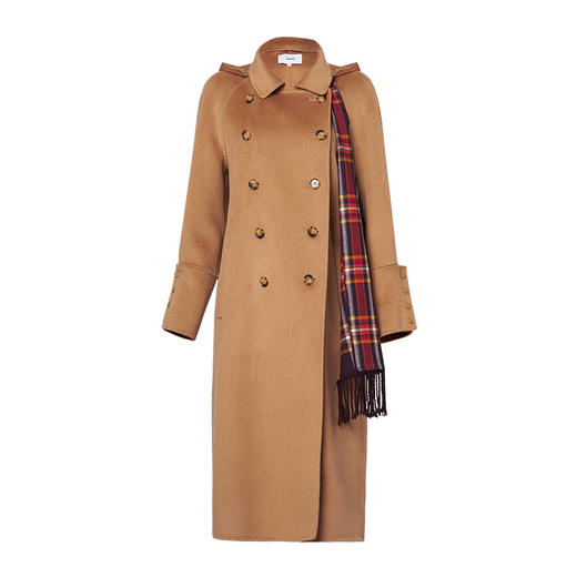 VIMAGE纬漫纪冬款英伦翻领格纹拼接连帽收腰羊毛呢大衣女V1414001 商品图4