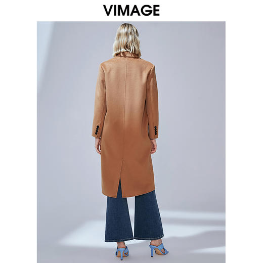 VIMAGE纬漫纪冬款挺括帅气宽松直筒双排扣羊毛呢大衣外套V1414004 商品图3