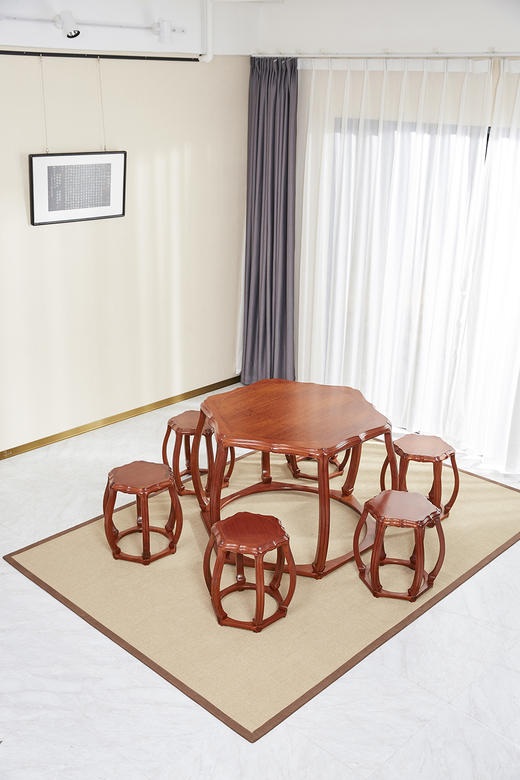 红桥红  家具严选  缅甸花梨（大果紫檀）  【木面/石面  海棠桌 七件套】 商品图1