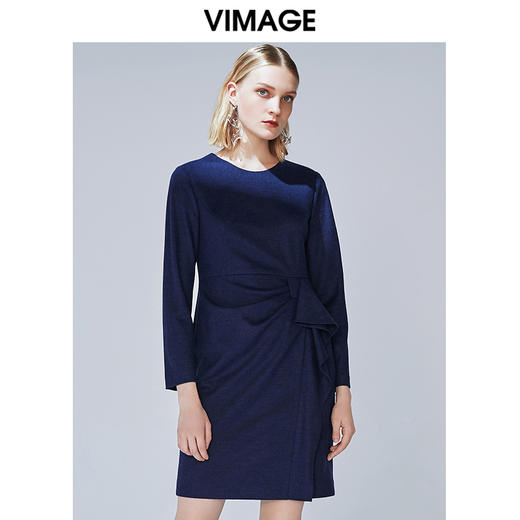 VIMAGE纬漫纪冬款洋气显瘦舒适保暖纯羊毛收腰长袖连衣裙V1407046 商品图2