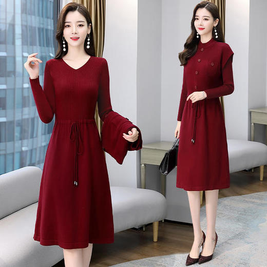 WZNH-XXM2141优雅气质修身显瘦针织两件套连衣裙 商品图0