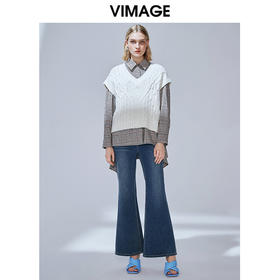 VIMAGE纬漫纪品牌女装冬季新款百搭显瘦遮肉无袖V领针织背心V1401002